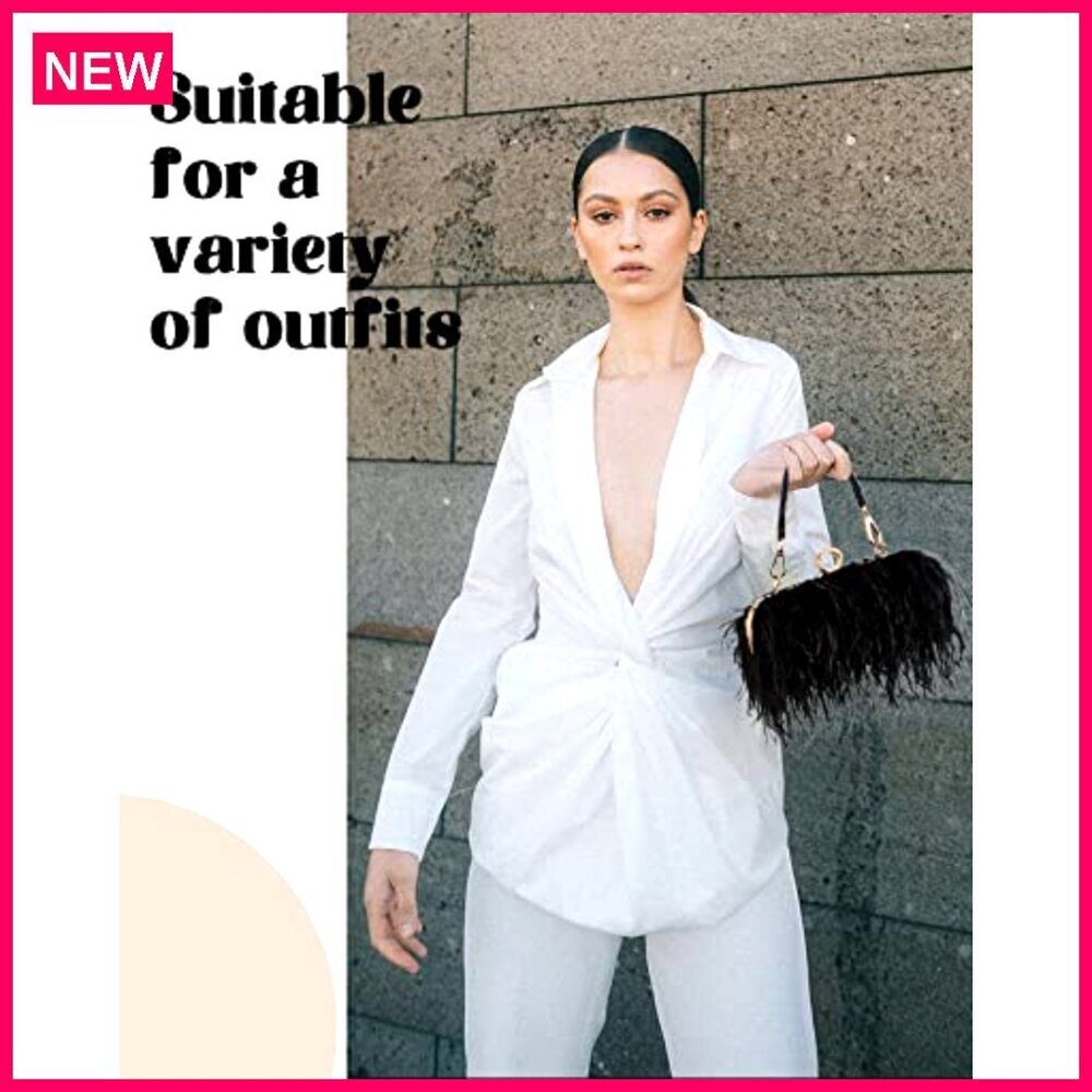 Ostrich Feather Evening Clutch Purse for Weddings Parties 7x4 Inches - Picture 7 of 8